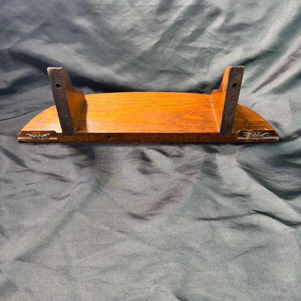 Vintage Wood Floating Wall Shelf Plate Groove Display Brown Semi Circle 16 Inch
